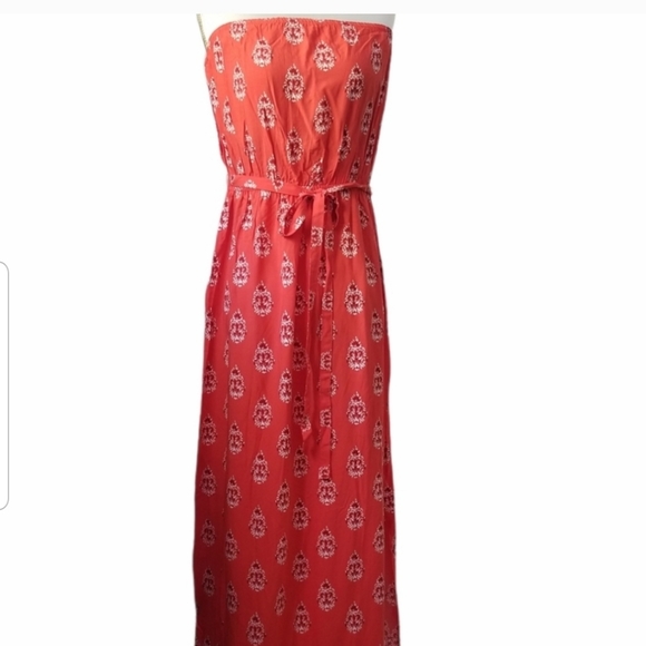 Boho Maxi Dress Floral Print Tie Belt with Side Slit Strapless Summer Dr… - Picture 3 of 12